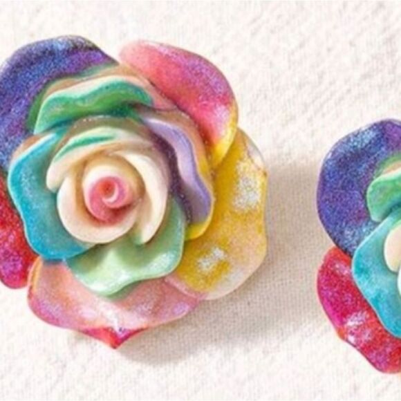 New COLORFULL ROSE stud earrings fun whimsical kawaii - Picture 6 of 9